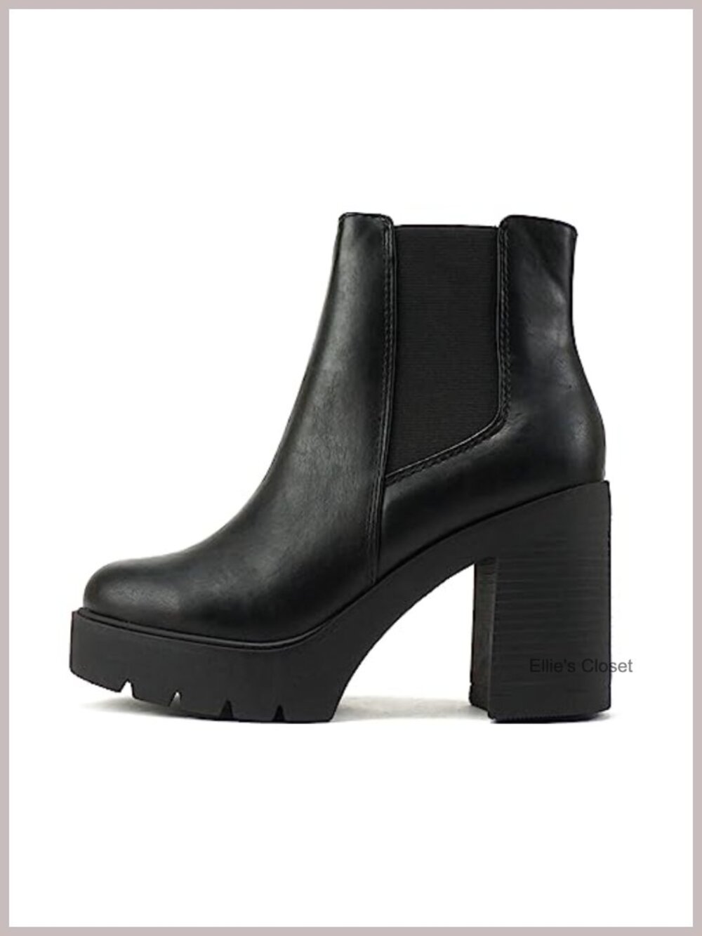 Women's Lug Sole High Heel Chelsea Ankle Boots Double Elastic Gore